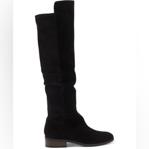 LUCKY BRAND Women's Calypso Wide-Calf Crop Over-The-Knee Boots Black Suede Sz 7 - Picture 1 of 7